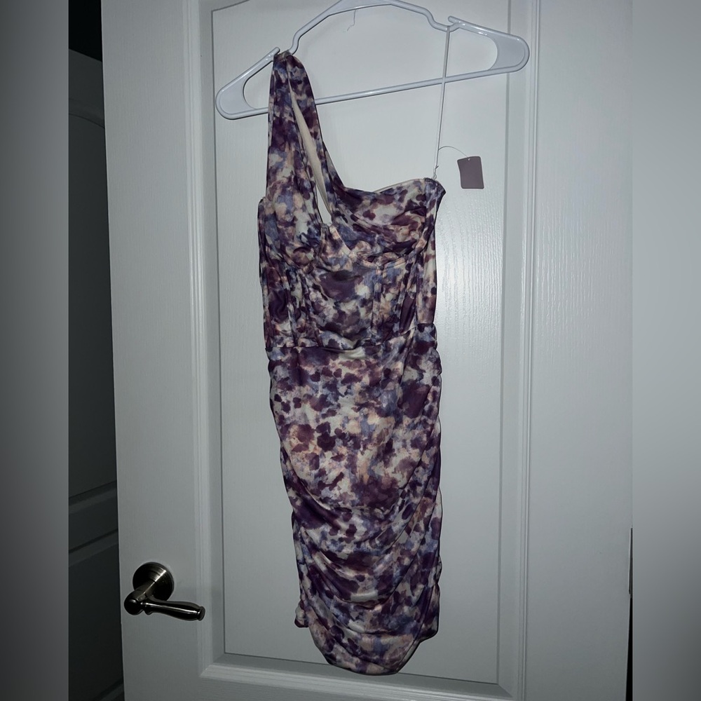 Purple One-Shoulder Dress with cut out and corset